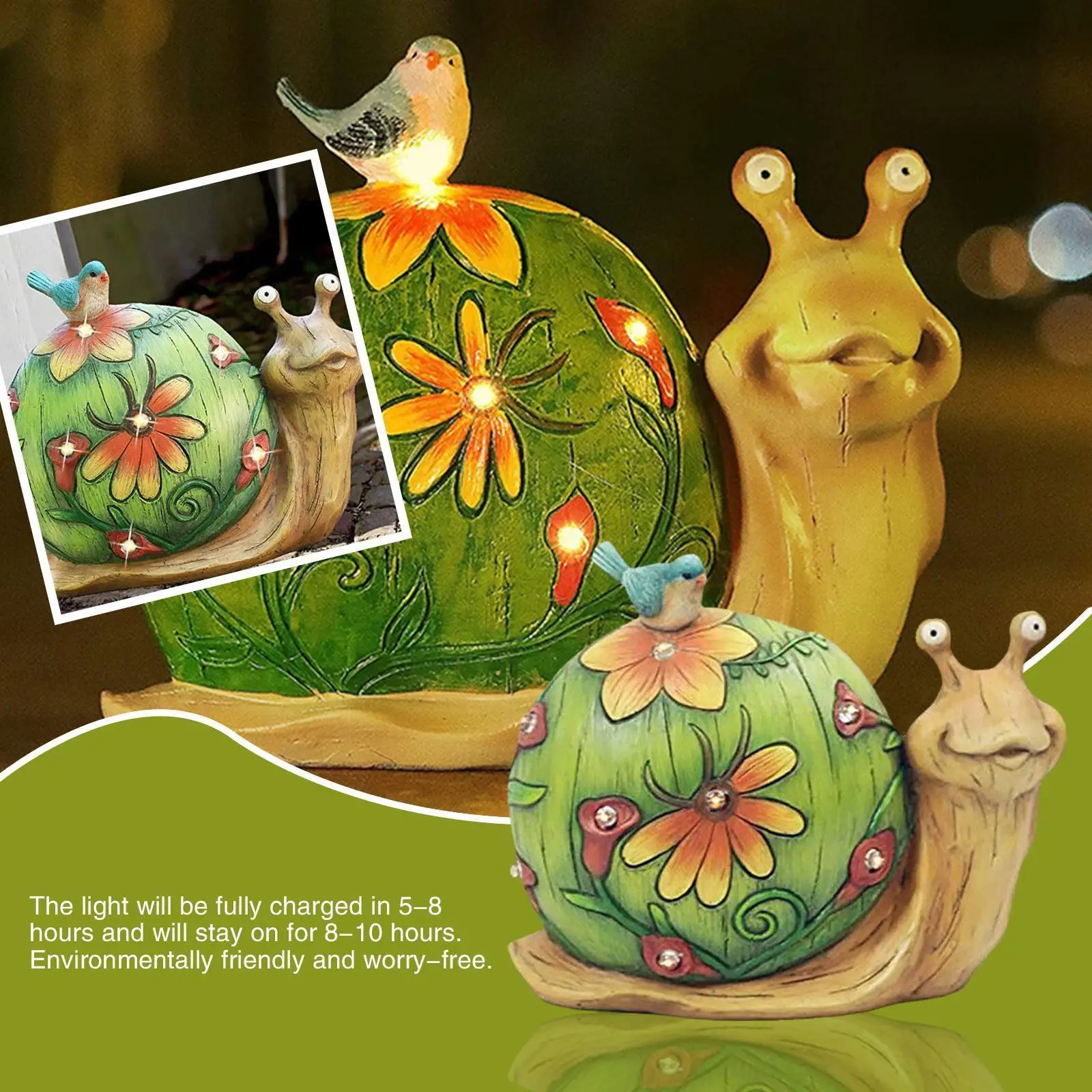 

Cute Fairy Garden Snail and Bird Solar Led Light Outdoor Waterproof Decoration Statue Resin Art Pot Flower Lamp Patio Garde U9A1