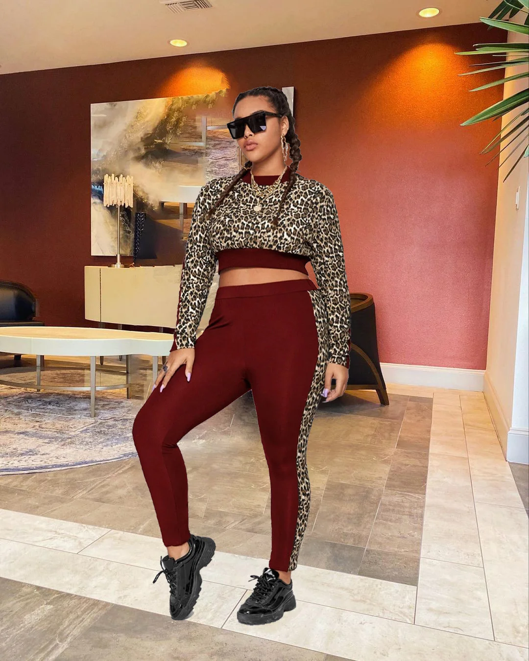 

Women's Spring Autumn Dress 2023 New Sexy Leopard Pattern Long Sleeve Casual Slim Suit Two Piece Outfits Elegant Women's Sets