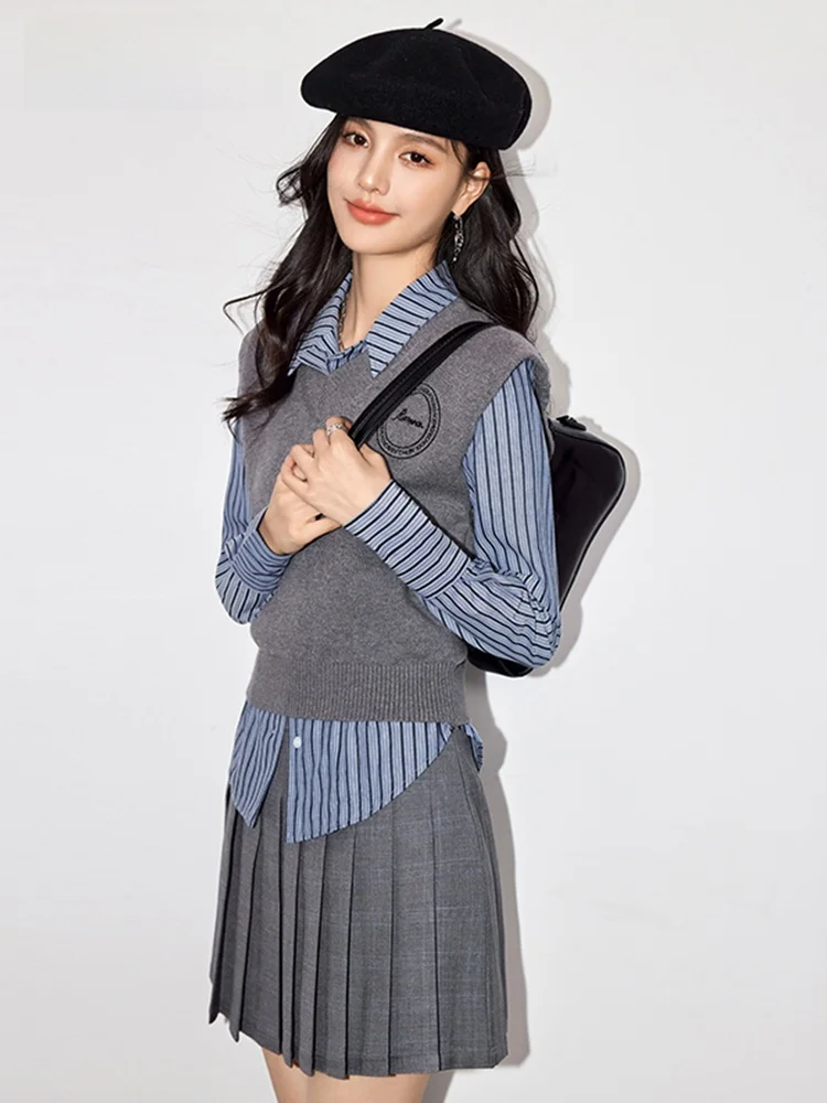 Lababite Sweater vest Shirts Two-piece Set Women's Autumn and Winter Elegant Loose Long sleeve Shirt