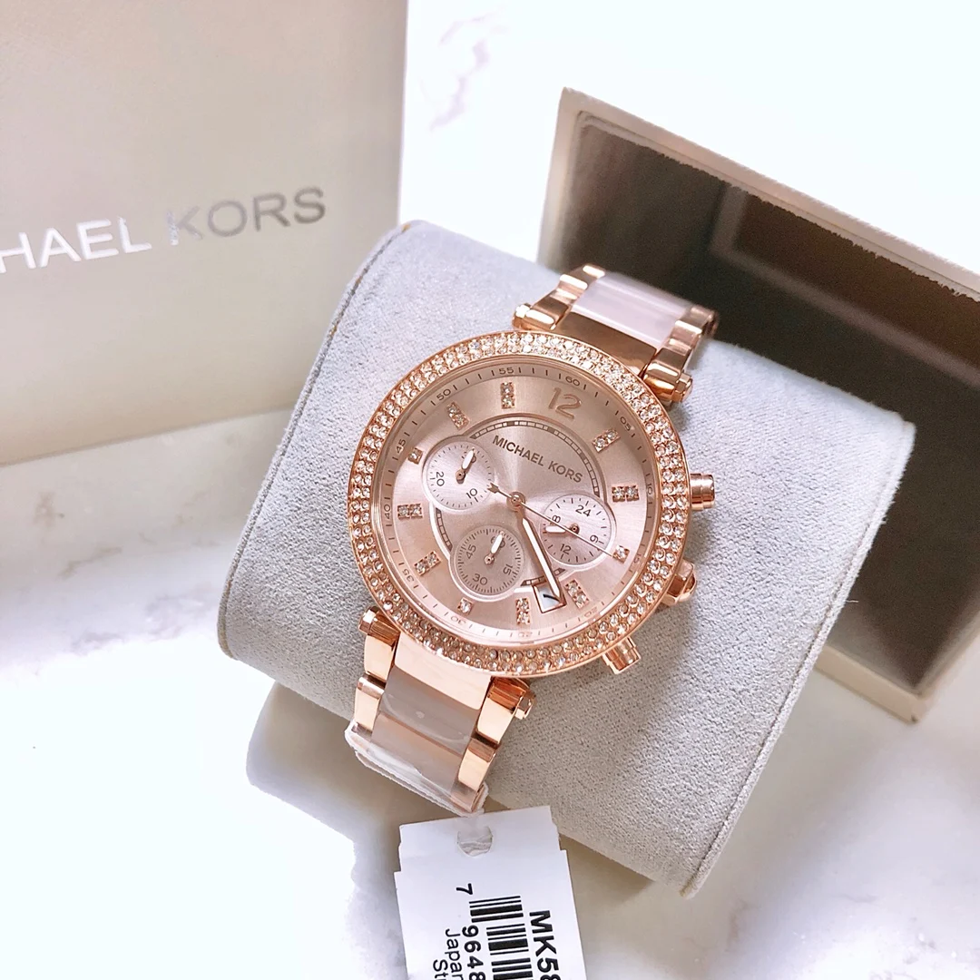Фото Часы Michael Kors Parker MK5896 39 мм, роскошные, с бриллиантами, женские, модные, кварцевые, с эффектом «дыхания цветов», из нержавеющей стали и полимерного композита, наручные №1