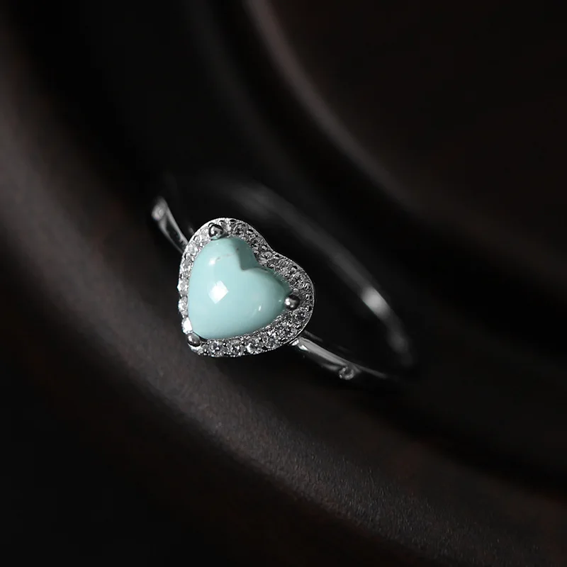 

Kinel Real 925 Sterling Silver Original Certified Love Type Natural Turquoise Ring For Women Vintage Simple Old Make Desgin