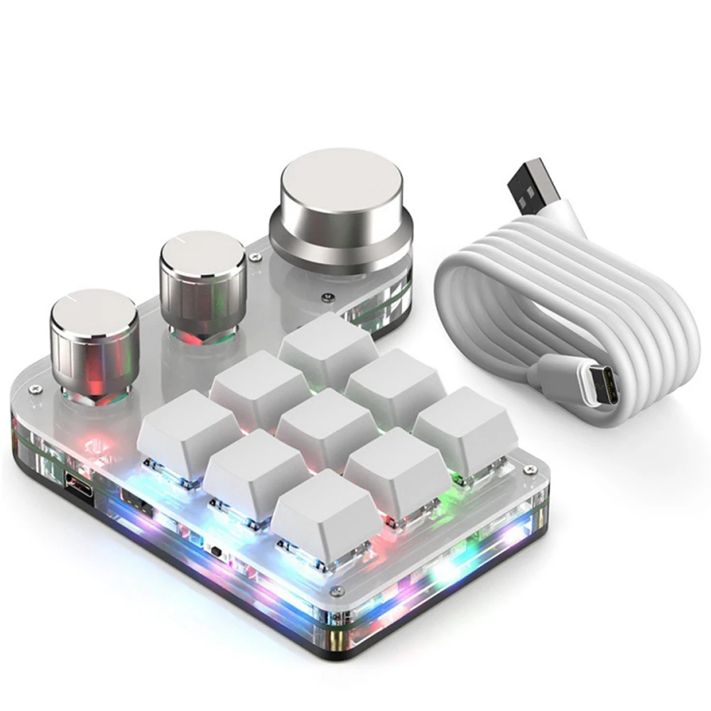 

RGB клавиатура для макросъемки, Bluetooth, 3 ручки, пользовательская клавиатура, мини механическая клавиатура, программирование макросъемки, Игровая клавиатура (белая)