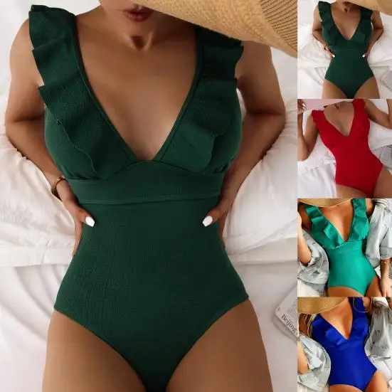 

Women Swimsuit Deep V-neck Sleeveless Backless Comfortable Women Monokini for Beach
