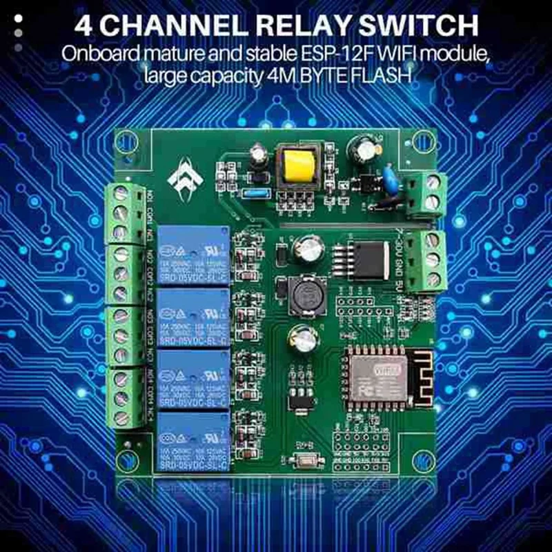 ESP8266ESP-12F WIFI релейный модуль 4 канала AC90-250V/DC7-30V/5V переключатель задержки для Smarthome