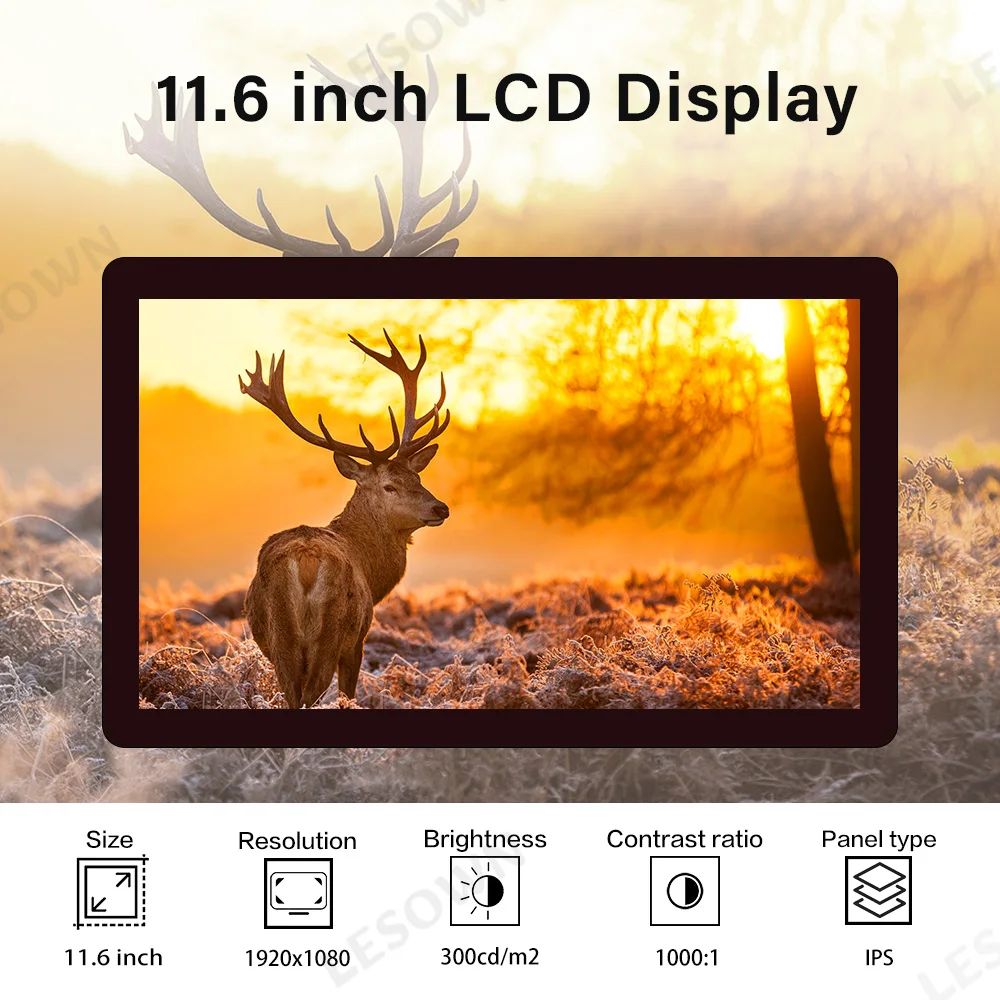 Фото Модуль дисплея LESOWN 11,6 дюйма, экран FHD 300 нит с платой драйвера, Plug & Play, 10-точечный сенсорный экран №2