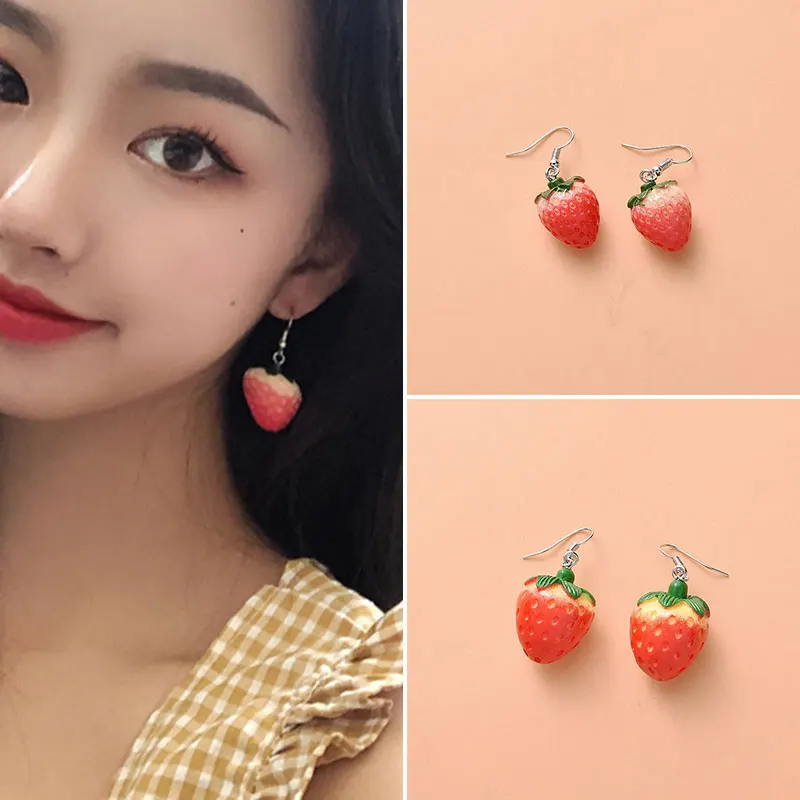 

Korean Lovely Fruit Tea Cup Earrings Creative Funny Crystal Kiwi Tea Cup Cute Fun Earring Ear Jewelry personality Gift