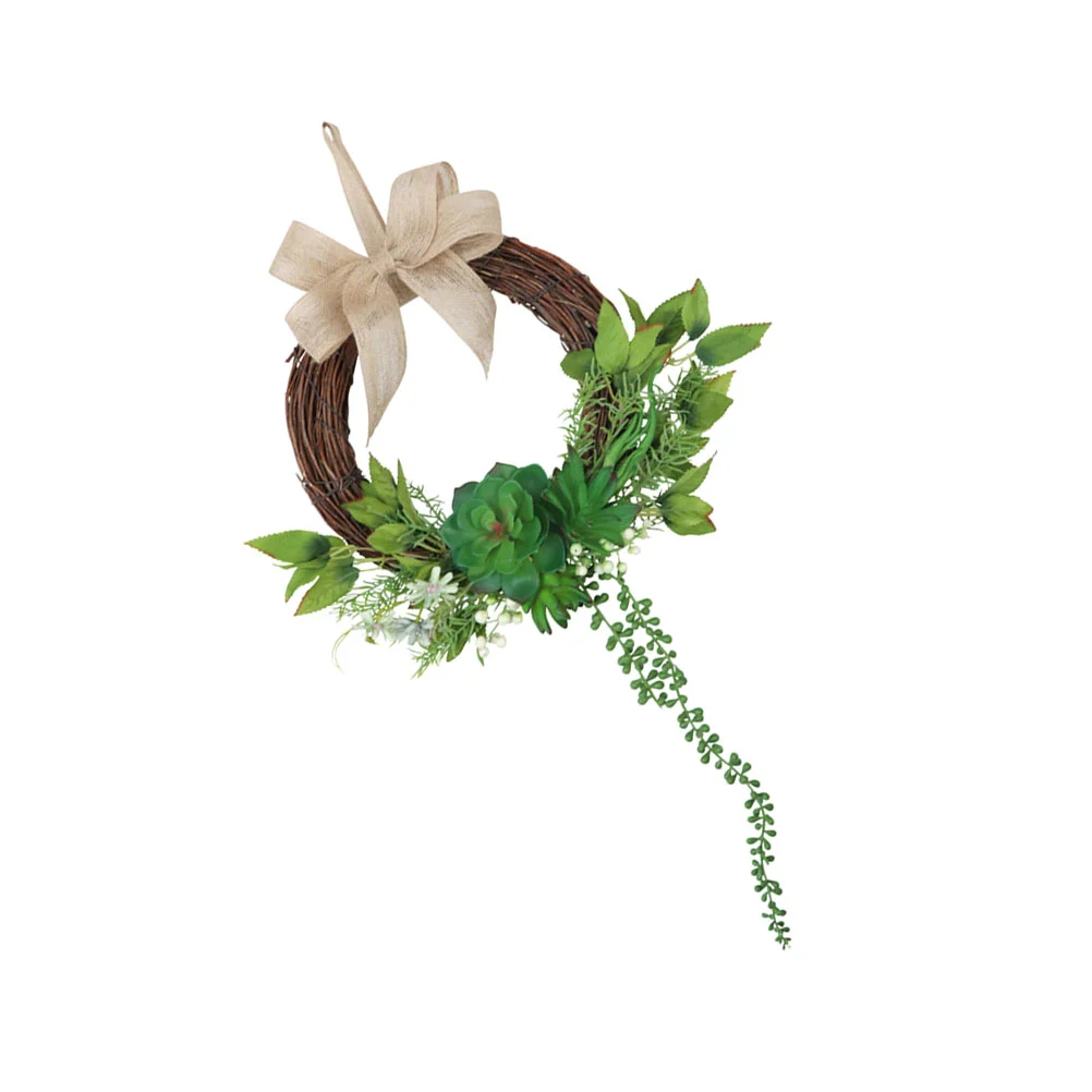 

Wreath Artificial Wedding Greenery Bownotgarland Rattan Door Front Floral Green Leaves Fake Hanging Flower Springsucculent Decor