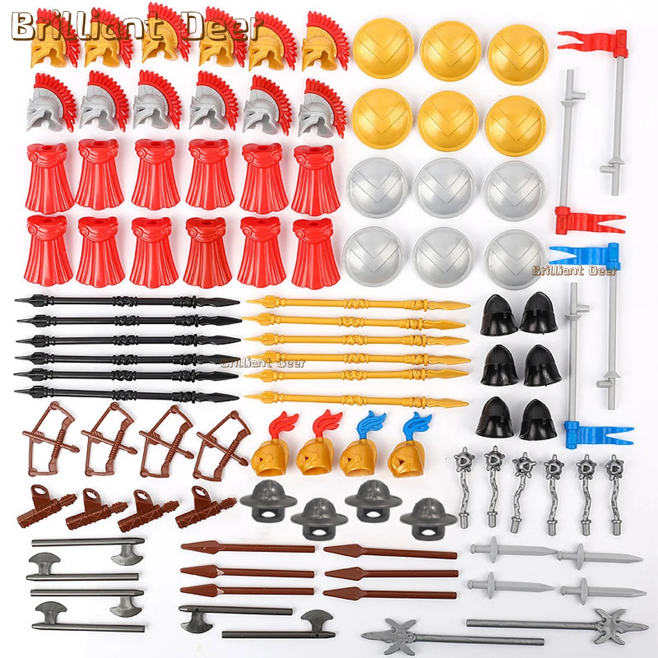 

Military Weapon Helmets Parts for Medieval Castle Rome Viking Warrior Knight Figures MOC City Building Blocks Children's Toys