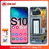 okanfu new original amoled 6 1 s10 lcd for samsung galaxy s10 g973fds g973u g973 sm g973 display touch screen digitizer repla