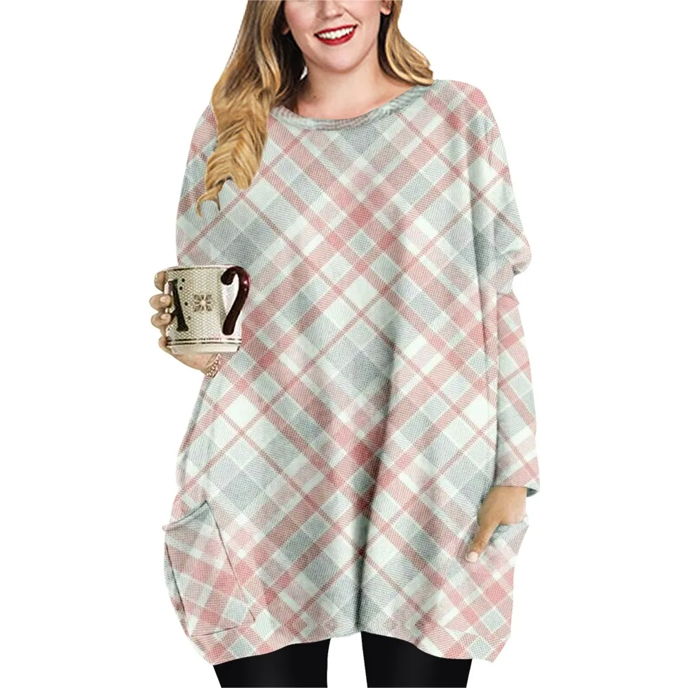 

New Lattice Spring Fall Women Mini Dresses Loose O-neck Long Sleeve T-shirt Printing Dress Ladies Dress Tops Plus Size