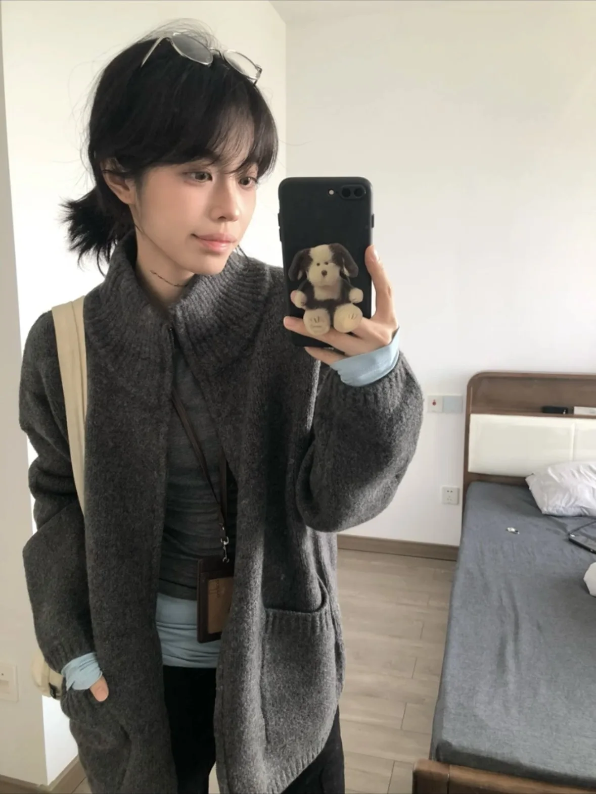 Корейский серия простое Sle мягкий клейкий серый свитер верхняя одежда для женщин