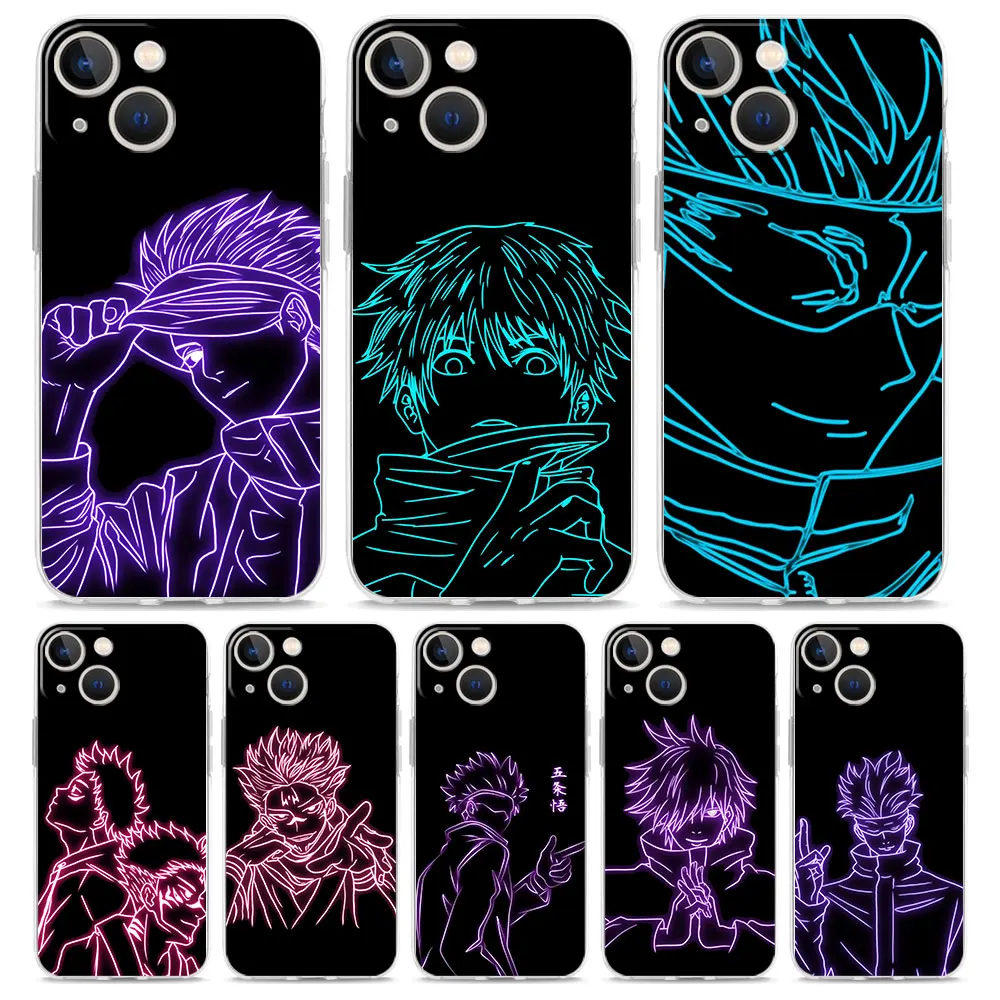 

Luxury Phone Case For iPhone 14 13 12 11 Pro Max XS X XR SE3 7 8 Plus Clear Shockproof Cover Gojo Satoru Jujutsu Kaisen Anime