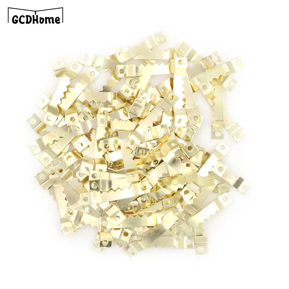 

100pcs 40*7MM Golden Sawtooth Picture Frame Hanger Hanging Photo Wall Oil Painting Mirror Saw Tooth Hooks