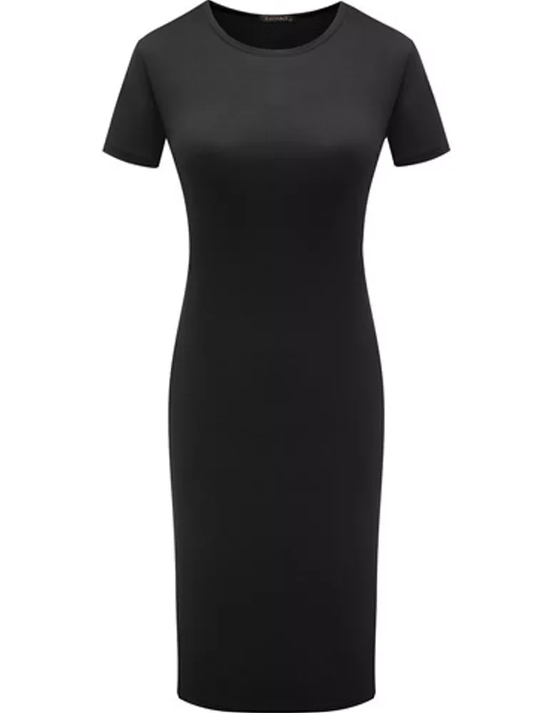 

New2022 Short Sleeve Skinny Round Neck Slim Pencil Dresses Modest Elegant Bodycon Dress