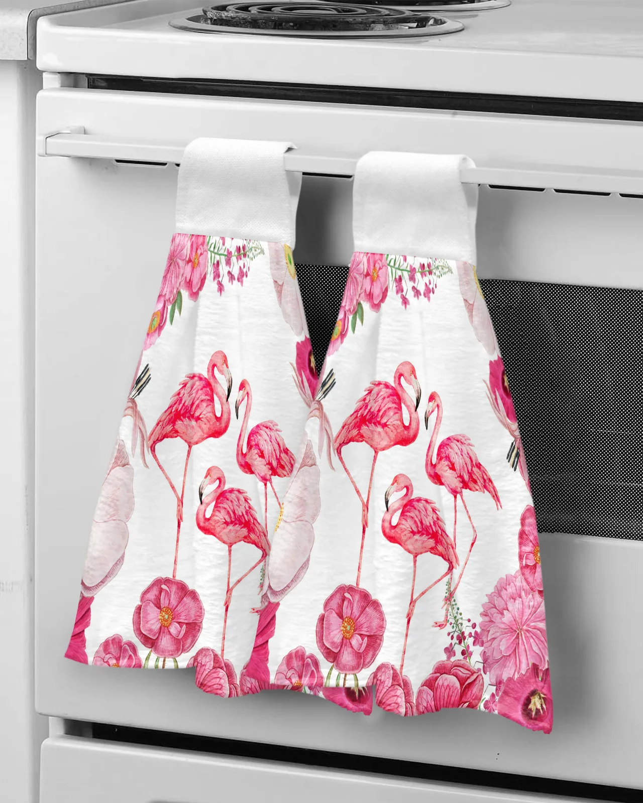 

Flamingo Flower Watercolor Microfiber Hand Towels Absorbent Towels Handkerchief Kitchen Tableware Cleaning Towel