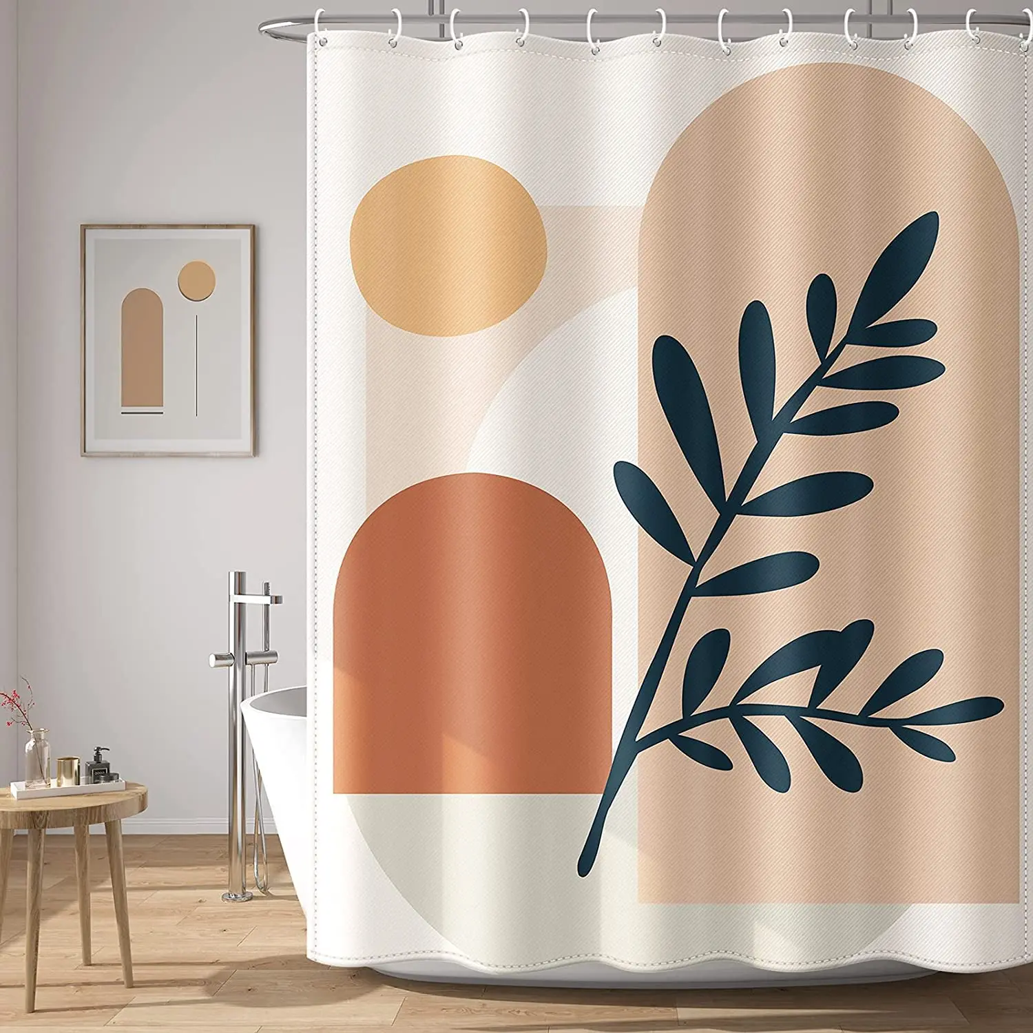 

Boho Style Shower Curtains Mid Century Green Leaves Modern Bath Curtain Abstract Art Polyester Bathroom Home Decor Cortina Baño