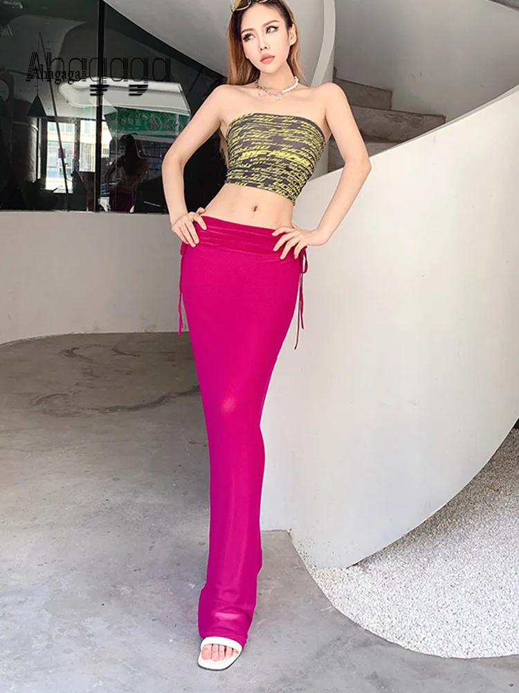 Модные однотонные Соблазнительные Клубные юбки макси Ahagaga Y2K уличная одежда