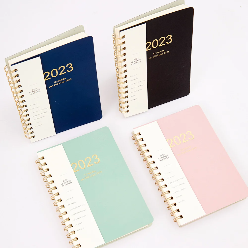 

A5 2023 Diary Weekly Planner Agenda Spiral Organizer Notebook Index Sticker Goals Habit Schedules Stationery School Supplies