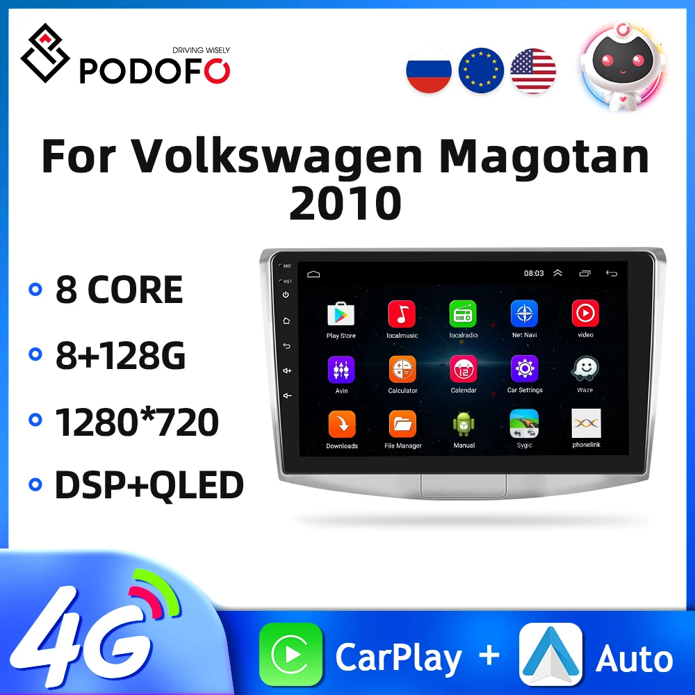 

Podofo Android 2Din Car Radio 10.1'' Car Multimedia Player For Volkswagen Magotan/CC 2010 GPS WIFI DSP Carplay 2din Auto Stereo