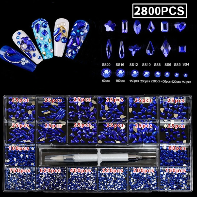 

Nail Crystal Rhinestones Kit,Mix Shape AB Glass,3D Diamonds Flatback Crystals with Drill Pen,Nail Crystal,Nail Art Decor