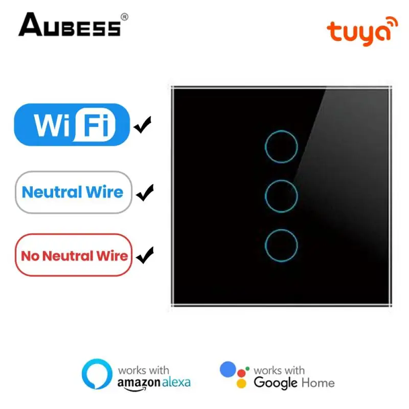 

Умный светильник ель света Aubess Tuya с Wi-Fi, настенный сенсорный переключатель с нейтральным проводом/без нейтрального провода, 220 В, работает с ...