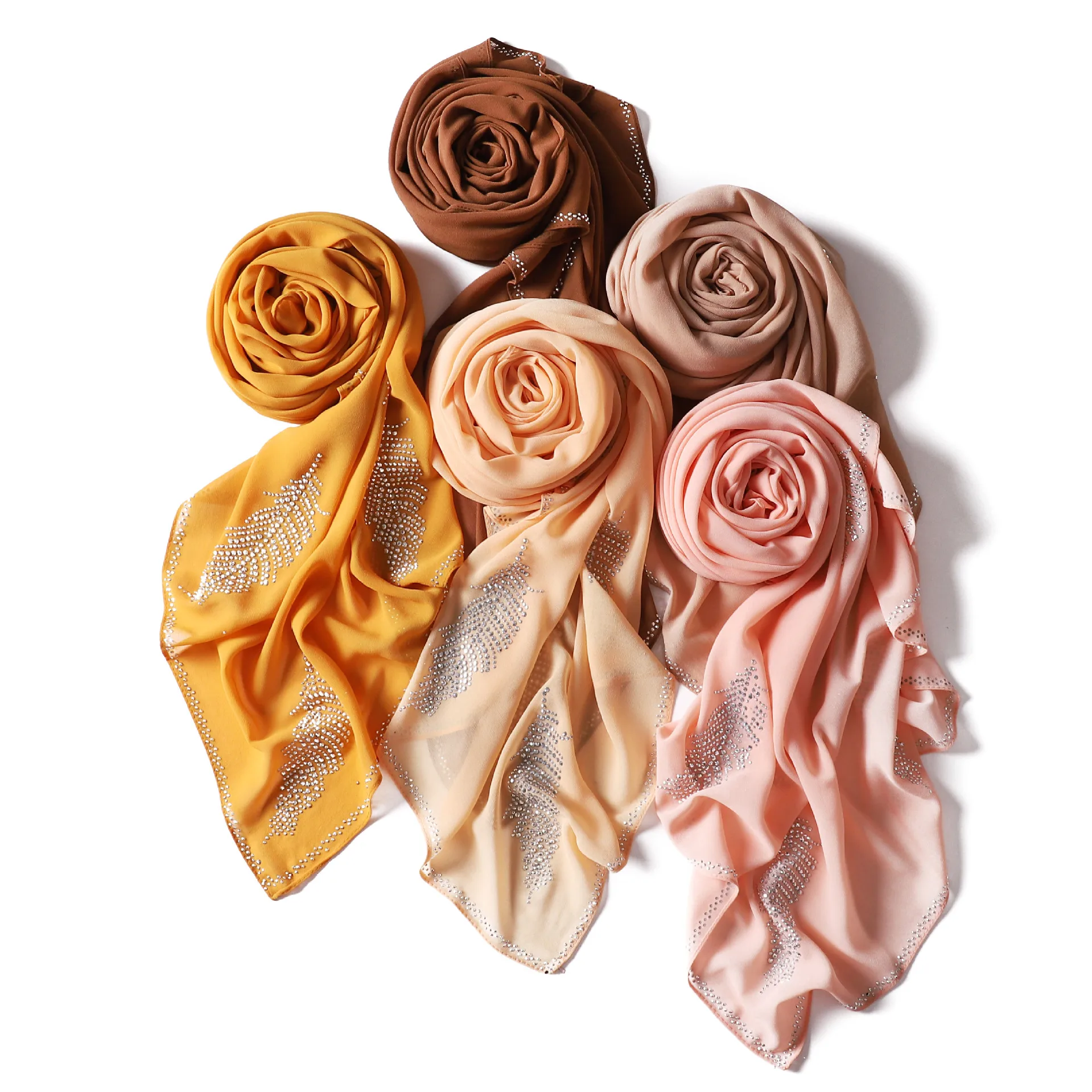 

Leaf Hot Drill Malaysia Hijab Summer Chiffon Square Headscarf Muslim Women's Head Wraps voile soie de medinne Foulard Femme