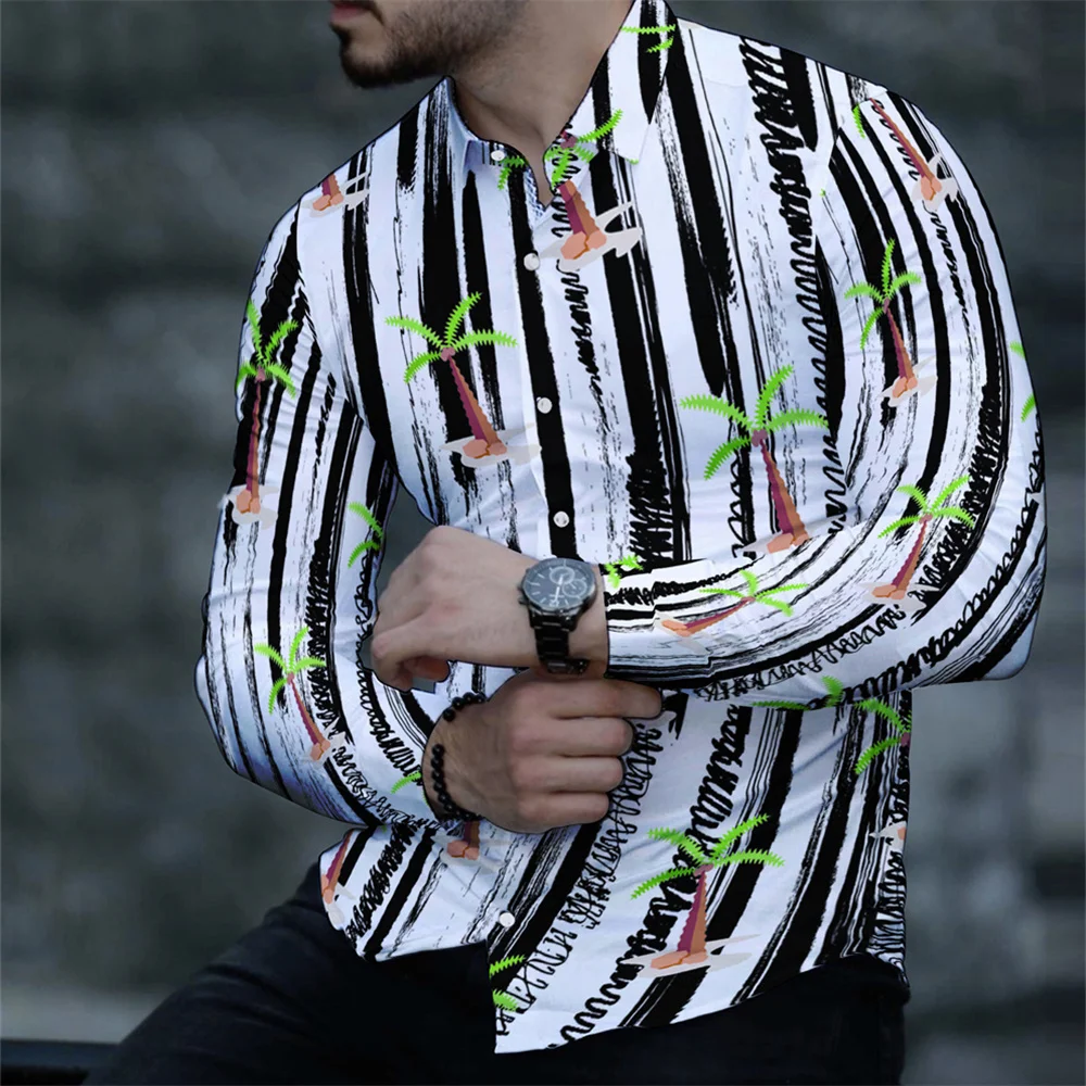 

2022 Fall New Hawaii Luxury Fashion Cool 3d Digital Printing Men's Shirts Casual Long Sleeve Turndown Collar Tops Blouse for Men