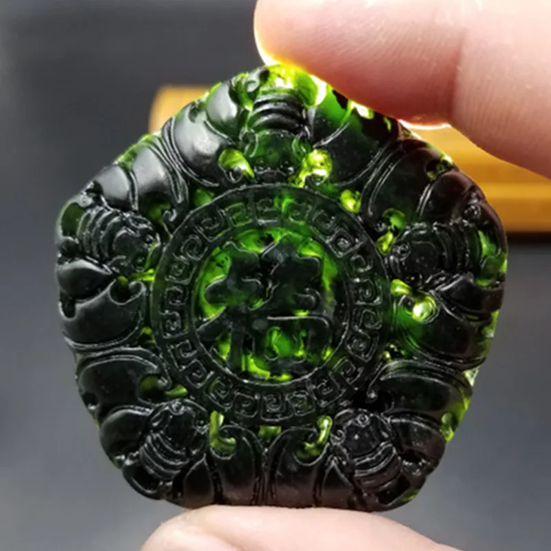Natural Dark Green Jade Five Blessingg Pendant for Men and Women To Send Blessings Joker Pendant Jewelry