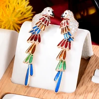 siscathy luxury cubic zirconia bird earrings for women fashion multicolor enamel hanging earring party prom jewelry accessory