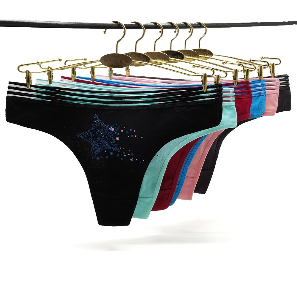 

12 шт./компл. женские стринги с рисунком звезд, хлопковые трусики, сексуальное милое удобное нижнее белье с Т-образной спинкой, женские мягкие...