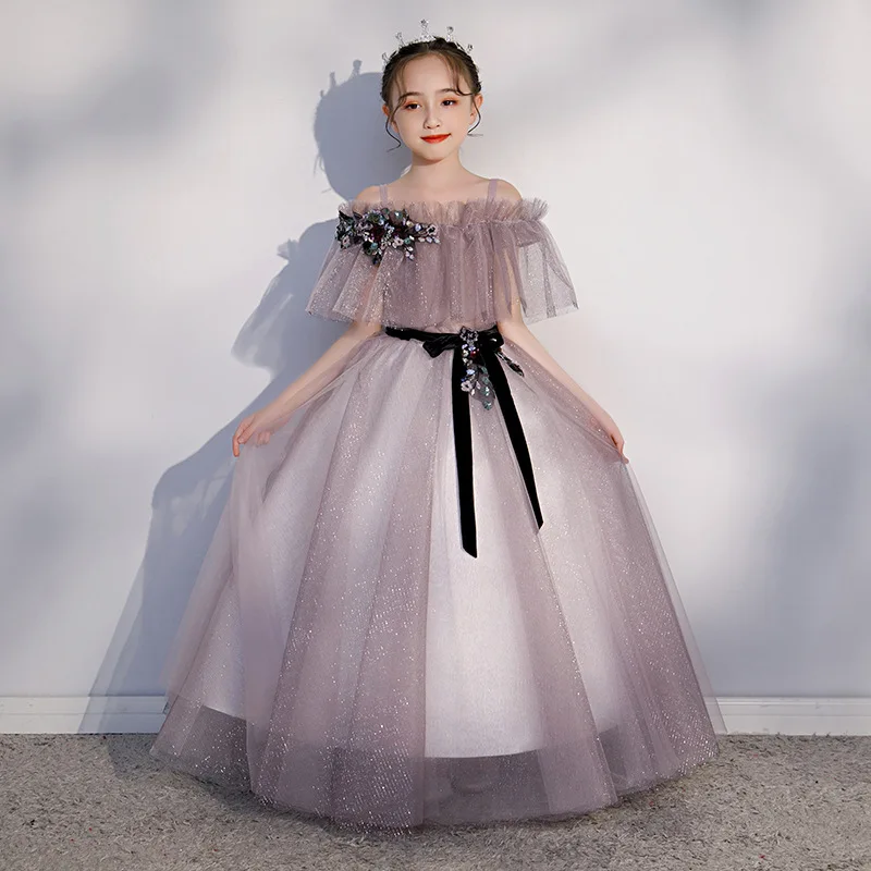 Children'S Princess Dress High End Dress Girl'S Piano Performance One Shoulder Model Walking Show Bridesmaid Wedding Dress