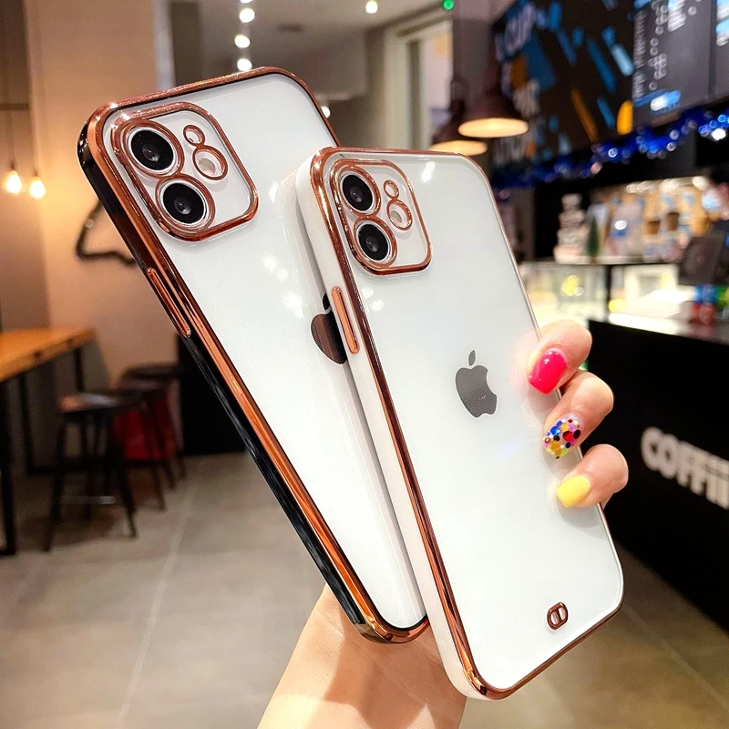 

Soft Transparent Phone Case For iphone 11 12 Pro Max XS Max X XR 7 8 Plus SE 2020 Mini Shockproof Electroplated Cases Cover