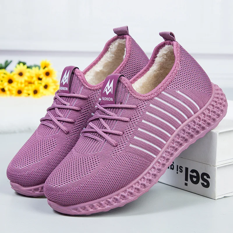 Winter plush sneakers for women casual leisure air mesh shoes girls comfortable vulcanized shoes women's sneakers