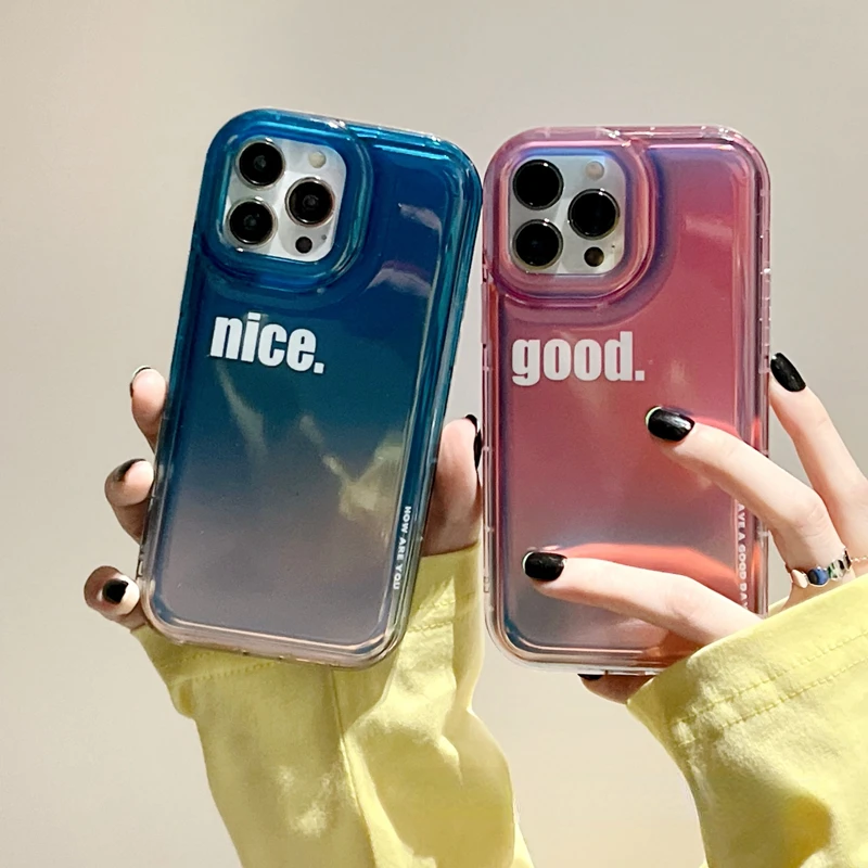 

Luminous Gradient Plain Phone Case For IPhone 14Pro Max 13Plus 12 11 X XR/XS INS Style For Couples Shockproof Cover