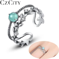 czcity rings for women original 925 sterling silver adjustable opal rings wedding vintage irregular gothic ring classic jewelry
