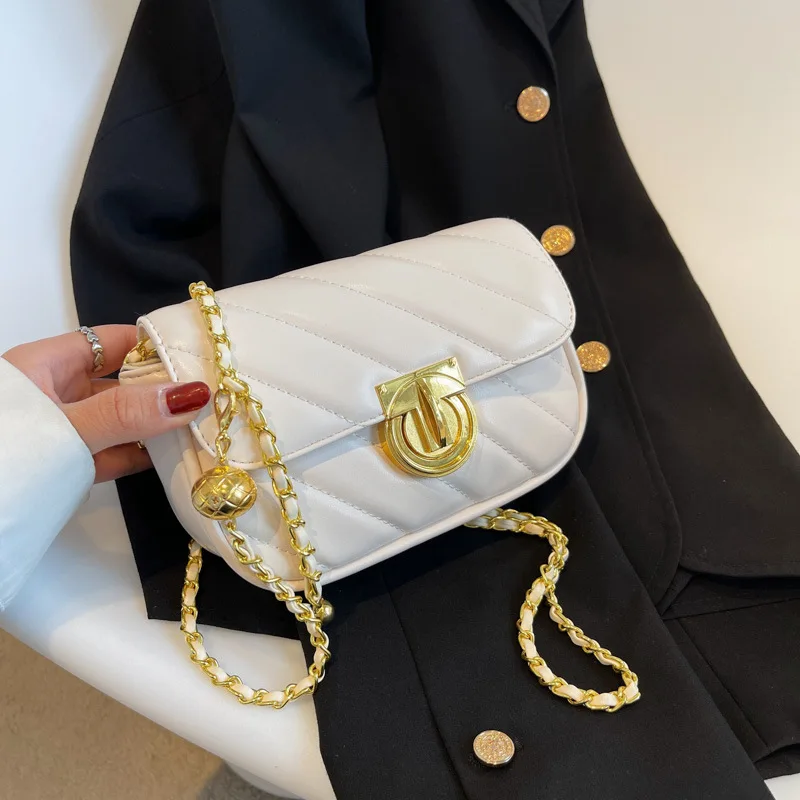 

Summer Embroidery Gold Beads Chain Solid Color Shoulder Bag Rhombus Small Square Bag High-quality Lock Fashion Cross Women's Bag