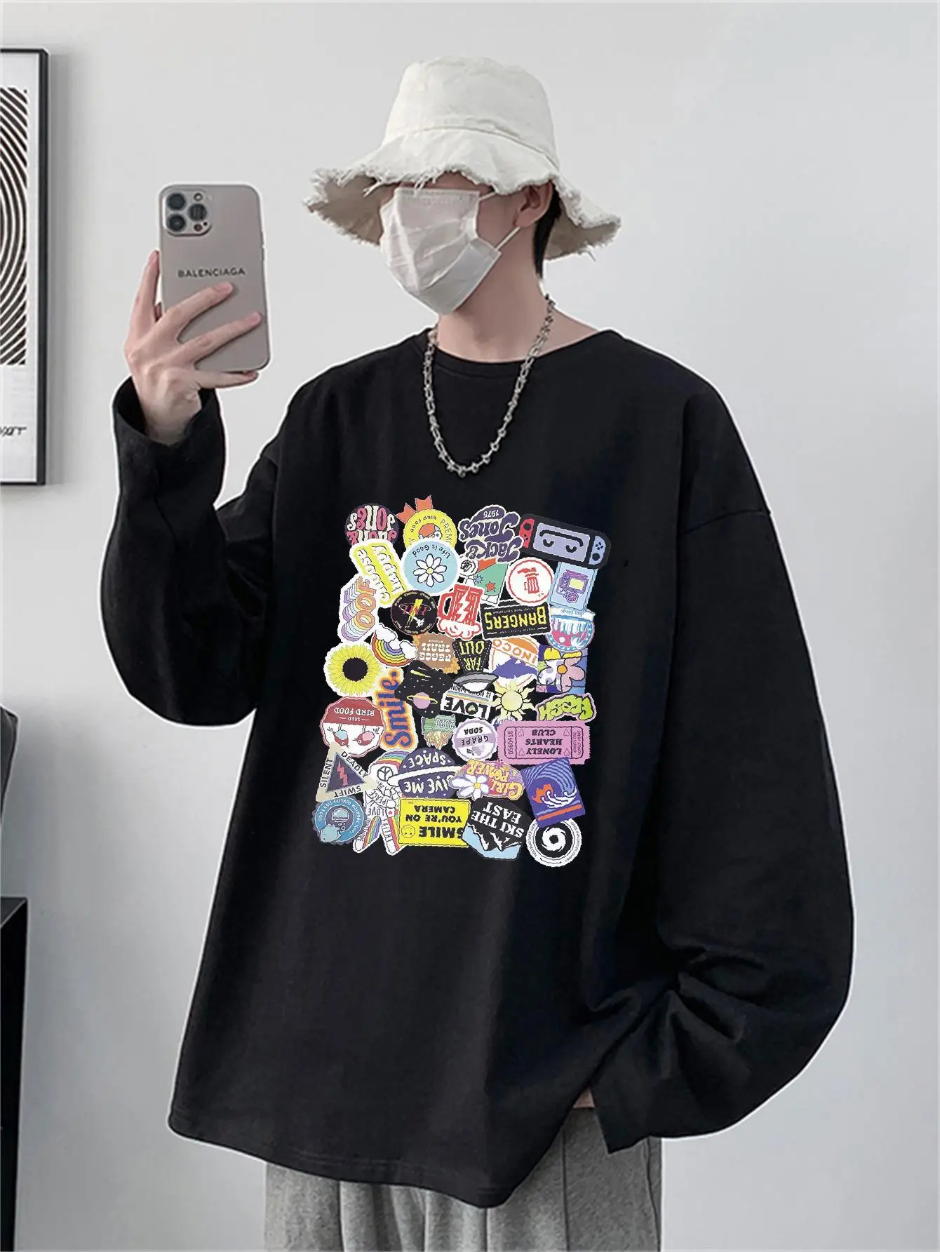 Мужские футболки в Корейском стиле повседневные топы с длинным рукавом и