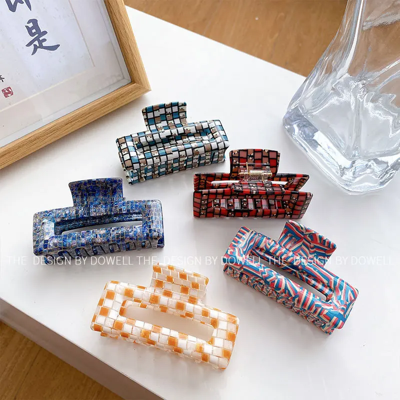 

Fashionable Girl Hairpin Clip French Retro Acetate Plaid Large Clip Shark Clip Women's Clip Headdress Clip Wholesale