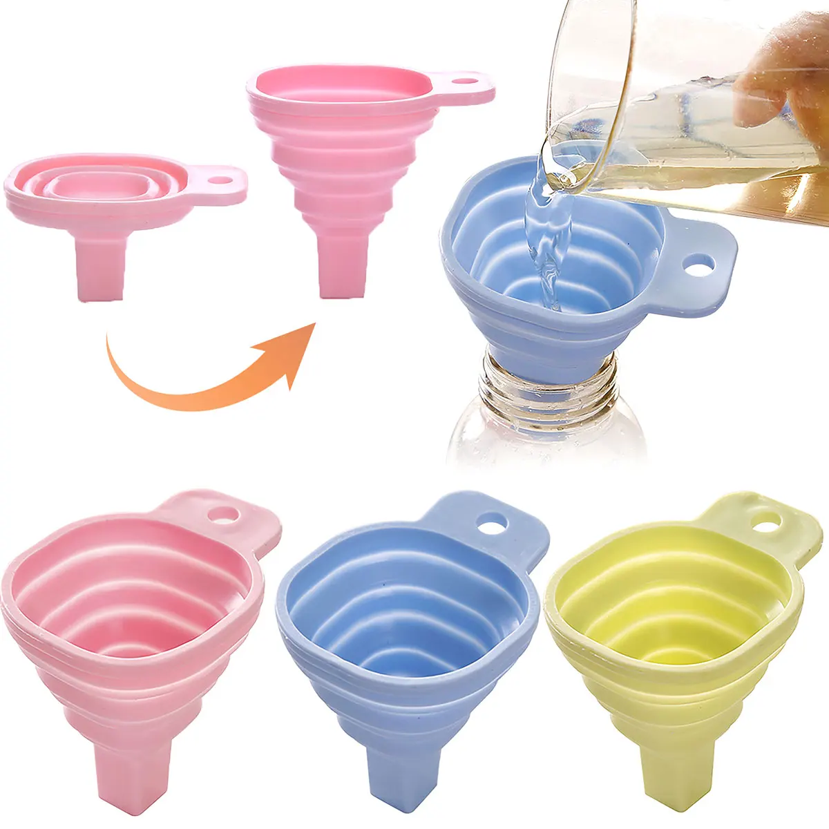 

Mini Foldable Funnel Silicone Collapsible Funnel Folding Portable Funnels Be Hung Household Liquid Dispensing Kitchen Gadgets