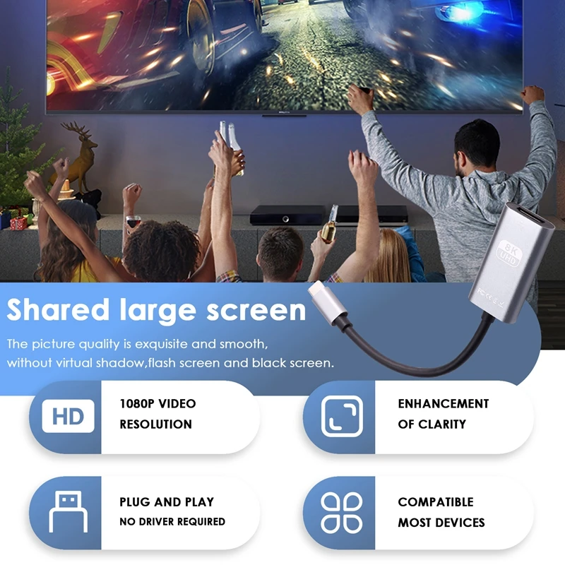 Переходник RISE-Type C к преобразователю USB в HD-MI HDTV 8K 3.1 Совместимый кабель для Chromebook
