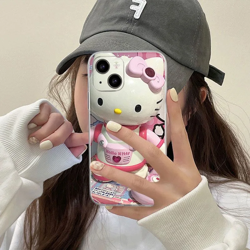 Sanrio Pink Hello Kitty Lens All Inclusive Phone Cases For iPhone 14 13 12 11 Pro Max Mini XR XS MAX 8 X 7 SE 2020 Back Cover