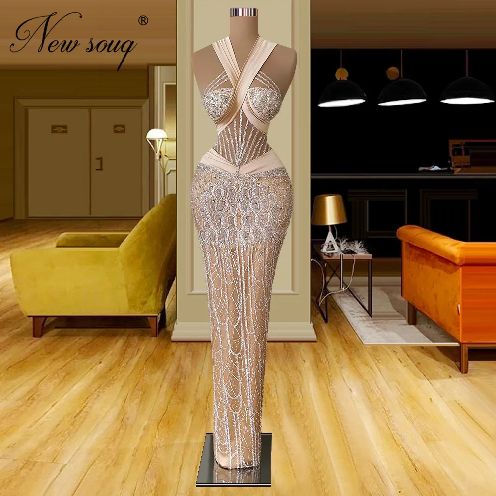 

African Beading Evening Dresses Customized Glitter Long Mermaid Red Carpet Runway Dress Dubai Couture Wedding Party Gowns 2022