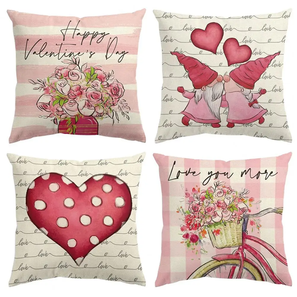 

68% Hot Sales 4Pcs/Set Pillow Sham Soft Texture Invisible Zipper Flax Pink Floral Printed Cushion Throw Case Household Supplies