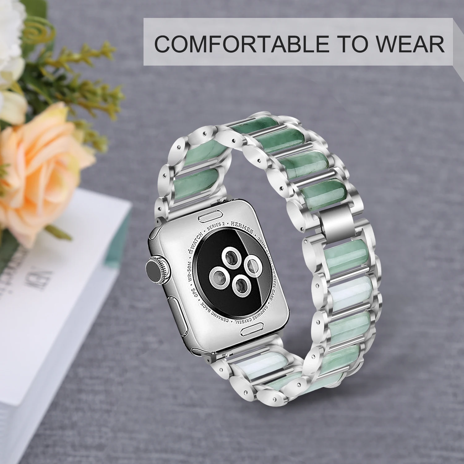 Jade jewelry + Metal strap Compatible with Apple watch 44mm 42mm 40mm 38mm Luxury bracelet belt for iwatch 7 6 5 4 3 2 SE band enlarge