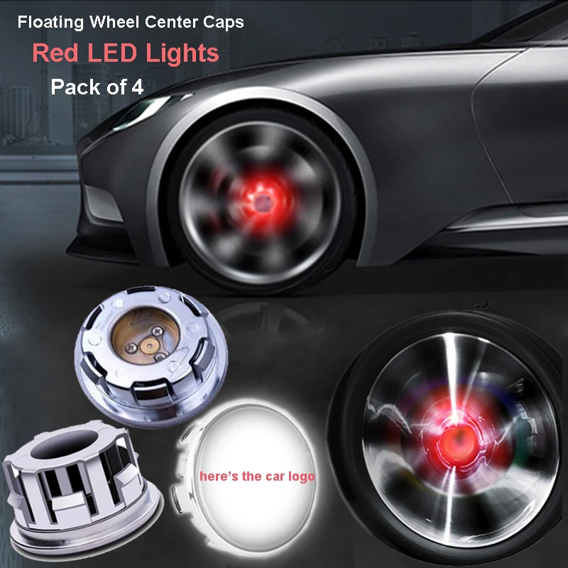 

Red Light LED Floating Wheel Center Caps with Car Emblem for VW for AUDI for SKODA for B-M-W for LANDROVER for VOLVO Pack of 4