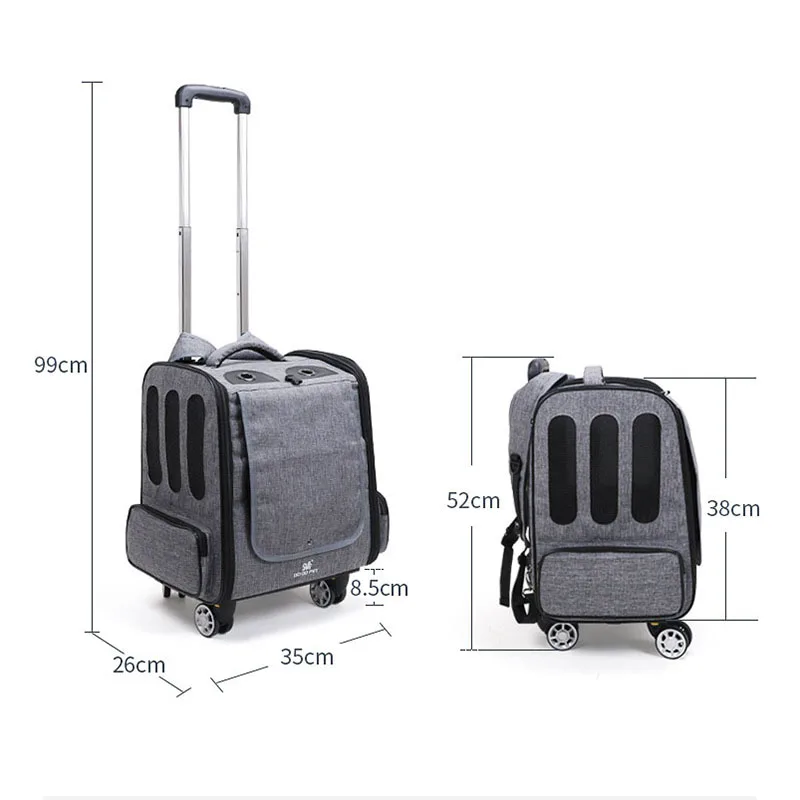 Переносной чемодан для домашних животных с четырьмя отдельными колесами для кошек, из полиэстерового волокна, с вентиляцией, рюкзак для перевозки, чемодан для снаряжения.