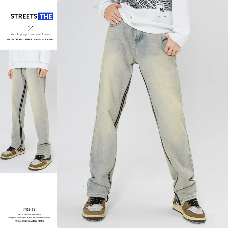 2023 Streetwear Men Hip Hop Loose Straight Casual Pants Versatile Comfortable Jeans Autumn And Winter Western Syle Pants