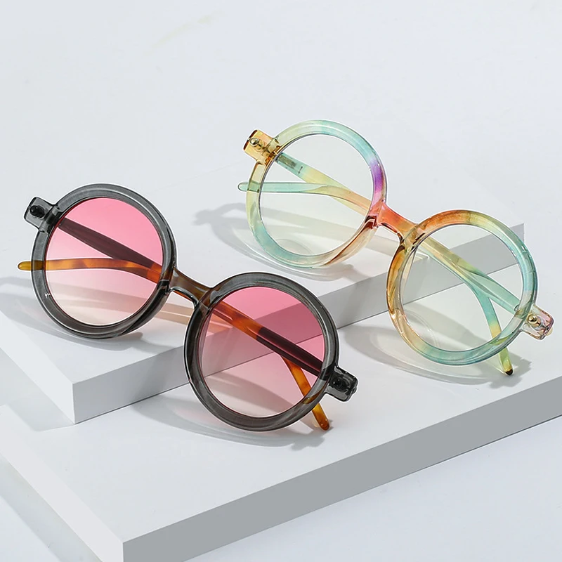 

Vintage New Rainbow Round Sunglasses For Women Fashin Design Rivet Gradient Sun Glasses Men Eyeglasses Frame Anti-blue Light