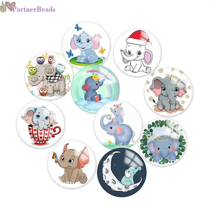 

Elephant Round Photo Glass Cabochon Demo Flat Back Making Findings 20mm Snap Button S0041
