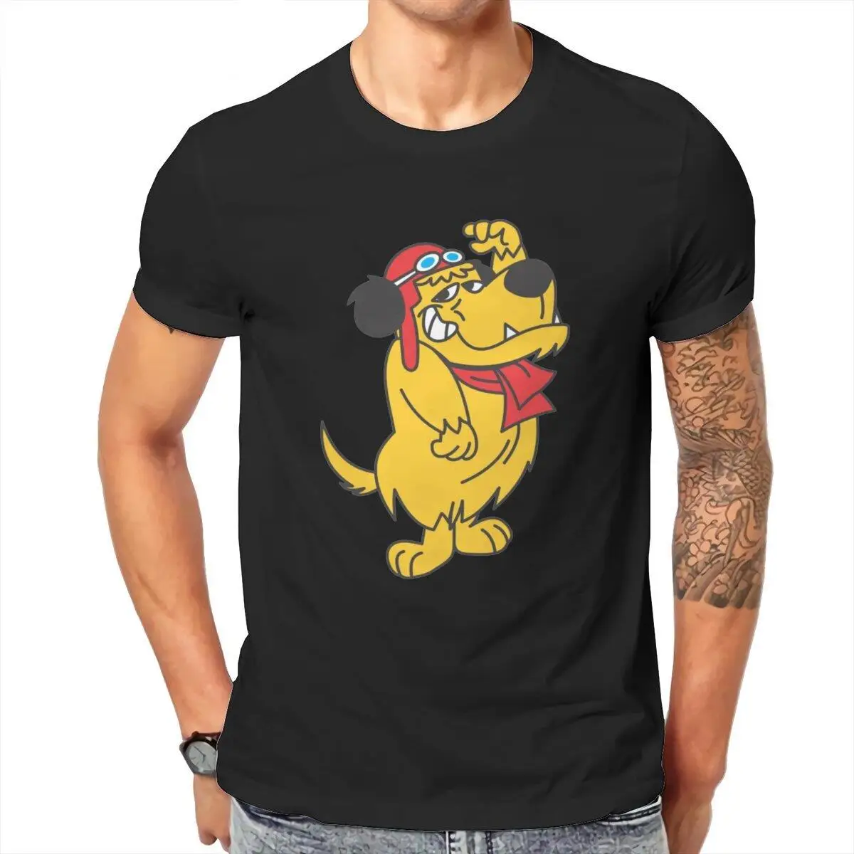 Men's T-Shirts Muttley  Cool 100% Cotton Tee Shirt Short Sleeve Mutley Cartoon Laughing Laugh Dog T Shirts Tops Birthday Gift